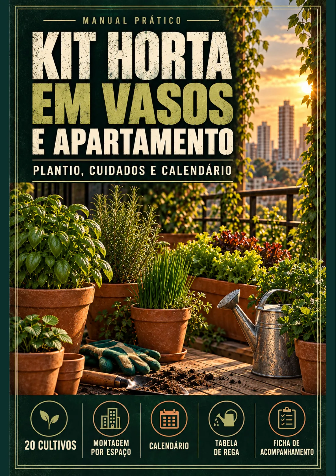 Capa A4 real do guia digital Kit Horta em Vasos e Apartamento