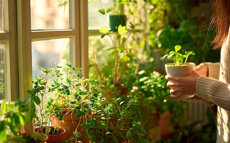 Como organizar um jardim de ervas em prateleiras internas